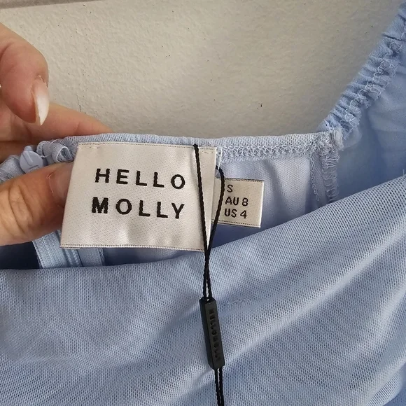 Hello Molly baby blue long balloon sleeve ruched mini bodycon dress nwt - Picture 8 of 11